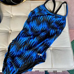 Dolphin swim suit bathing suit one piece blue print sz 10 good condition